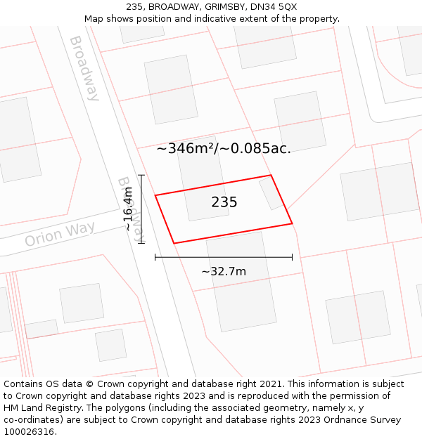 235, BROADWAY, GRIMSBY, DN34 5QX: Plot and title map