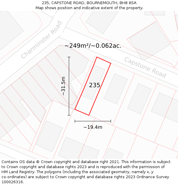235, CAPSTONE ROAD, BOURNEMOUTH, BH8 8SA: Plot and title map