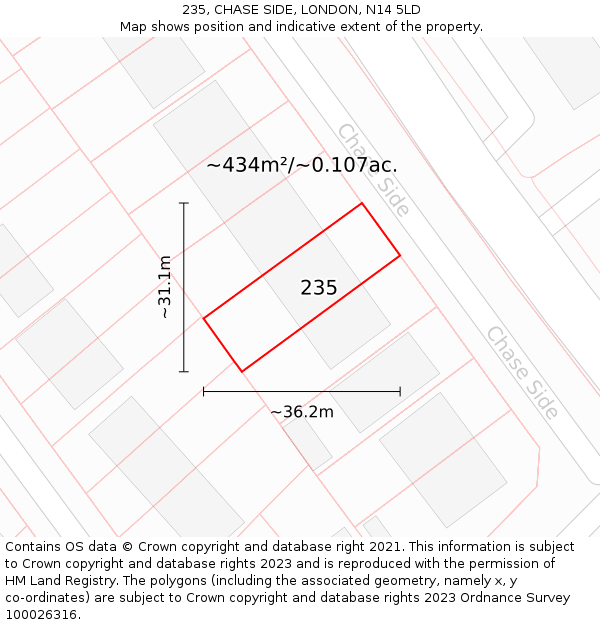235, CHASE SIDE, LONDON, N14 5LD: Plot and title map