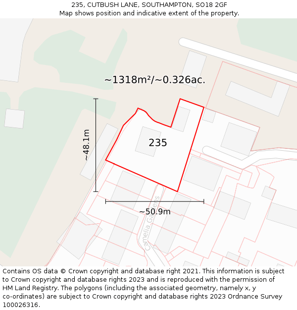 235, CUTBUSH LANE, SOUTHAMPTON, SO18 2GF: Plot and title map