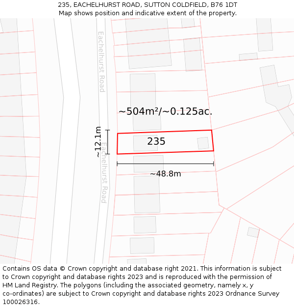 235, EACHELHURST ROAD, SUTTON COLDFIELD, B76 1DT: Plot and title map