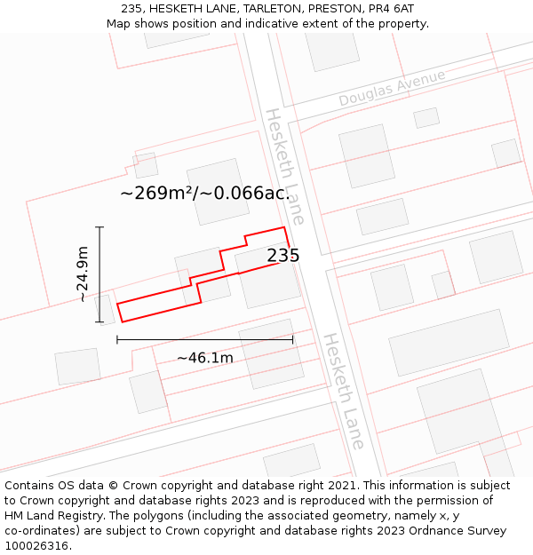 235, HESKETH LANE, TARLETON, PRESTON, PR4 6AT: Plot and title map
