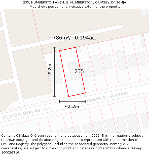 235, HUMBERSTON AVENUE, HUMBERSTON, GRIMSBY, DN36 4JA: Plot and title map