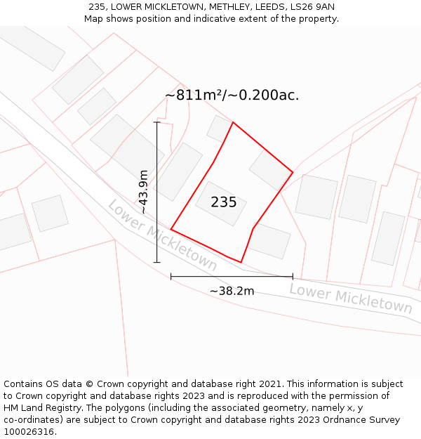 235, LOWER MICKLETOWN, METHLEY, LEEDS, LS26 9AN: Plot and title map