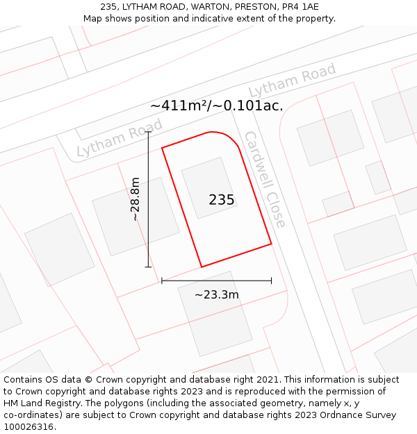 235, LYTHAM ROAD, WARTON, PRESTON, PR4 1AE: Plot and title map