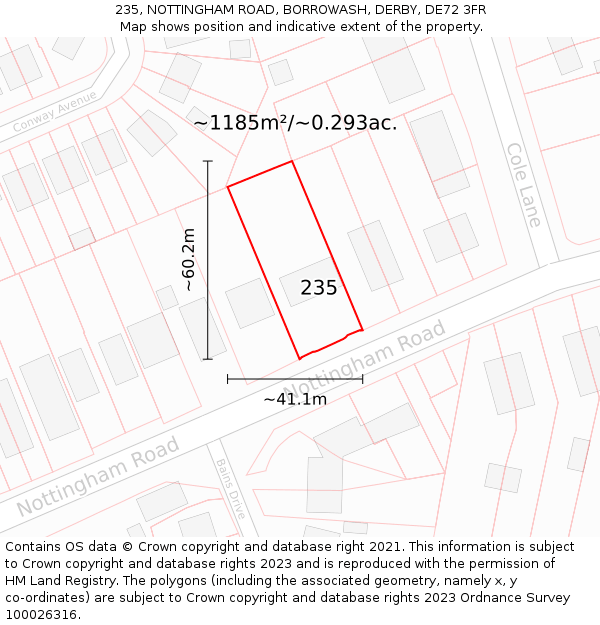235, NOTTINGHAM ROAD, BORROWASH, DERBY, DE72 3FR: Plot and title map