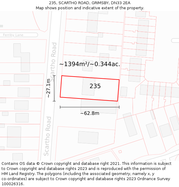 235, SCARTHO ROAD, GRIMSBY, DN33 2EA: Plot and title map