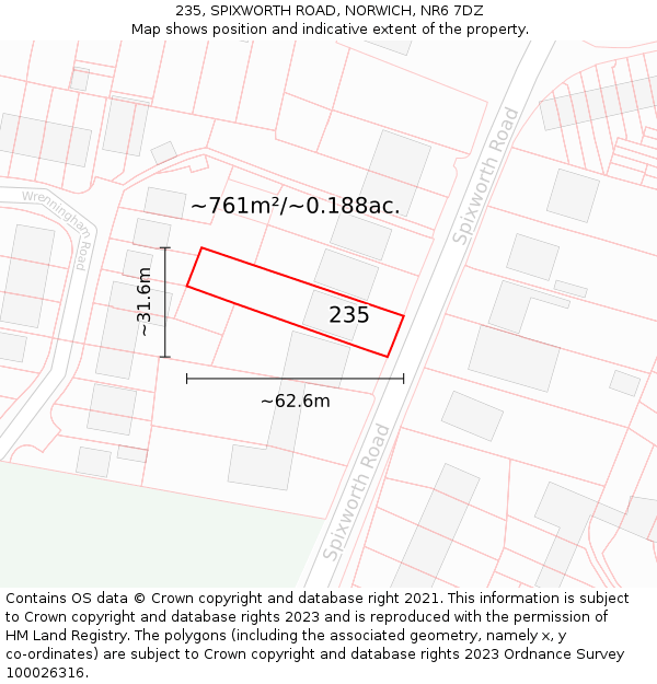 235, SPIXWORTH ROAD, NORWICH, NR6 7DZ: Plot and title map