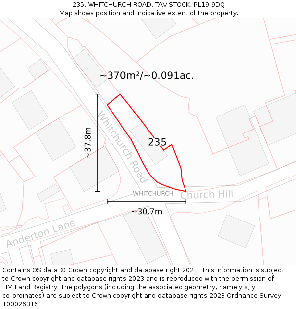 235, WHITCHURCH ROAD, TAVISTOCK, PL19 9DQ: Plot and title map