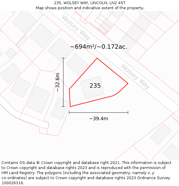 235, WOLSEY WAY, LINCOLN, LN2 4ST: Plot and title map