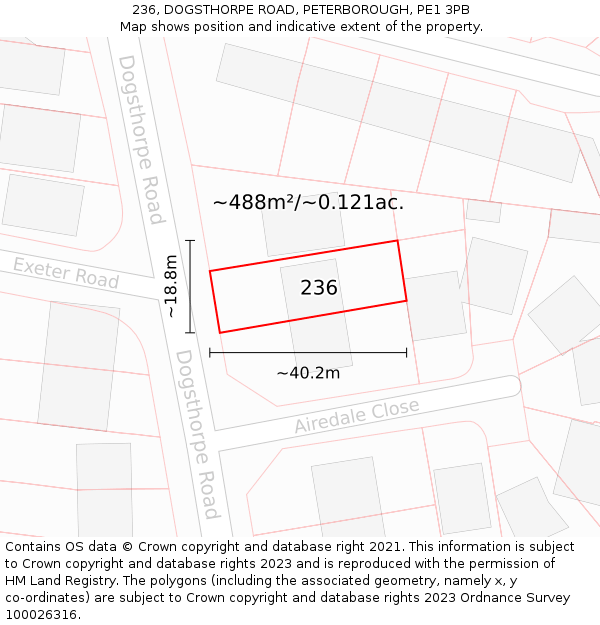 236, DOGSTHORPE ROAD, PETERBOROUGH, PE1 3PB: Plot and title map