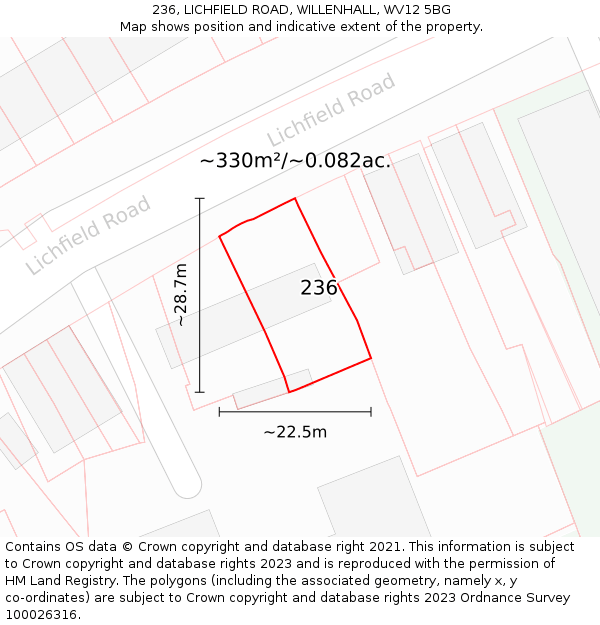 236, LICHFIELD ROAD, WILLENHALL, WV12 5BG: Plot and title map
