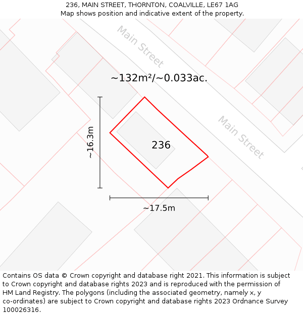236, MAIN STREET, THORNTON, COALVILLE, LE67 1AG: Plot and title map