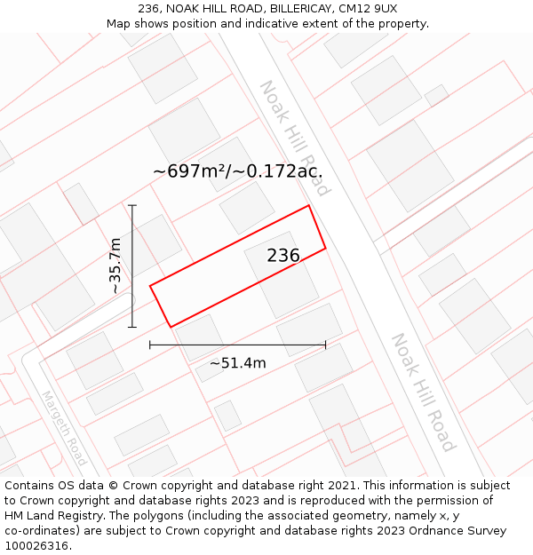 236, NOAK HILL ROAD, BILLERICAY, CM12 9UX: Plot and title map