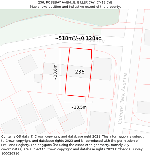 236, ROSEBAY AVENUE, BILLERICAY, CM12 0YB: Plot and title map