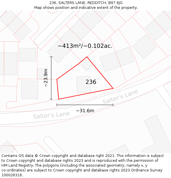 236, SALTERS LANE, REDDITCH, B97 6JG: Plot and title map