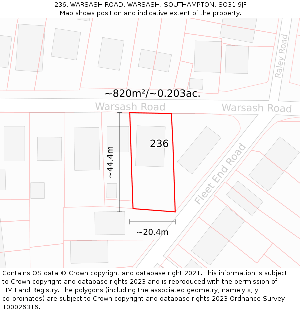 236, WARSASH ROAD, WARSASH, SOUTHAMPTON, SO31 9JF: Plot and title map