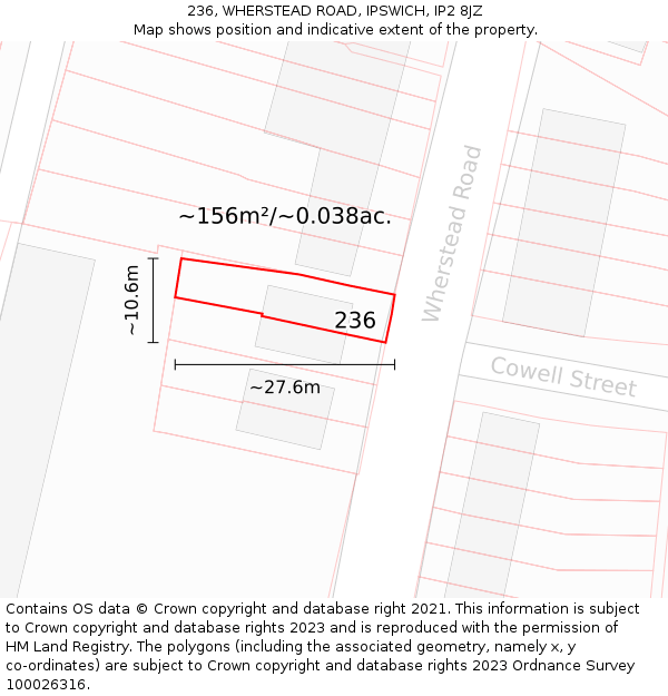 236, WHERSTEAD ROAD, IPSWICH, IP2 8JZ: Plot and title map