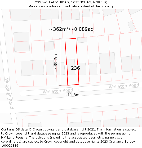 236, WOLLATON ROAD, NOTTINGHAM, NG8 1HQ: Plot and title map