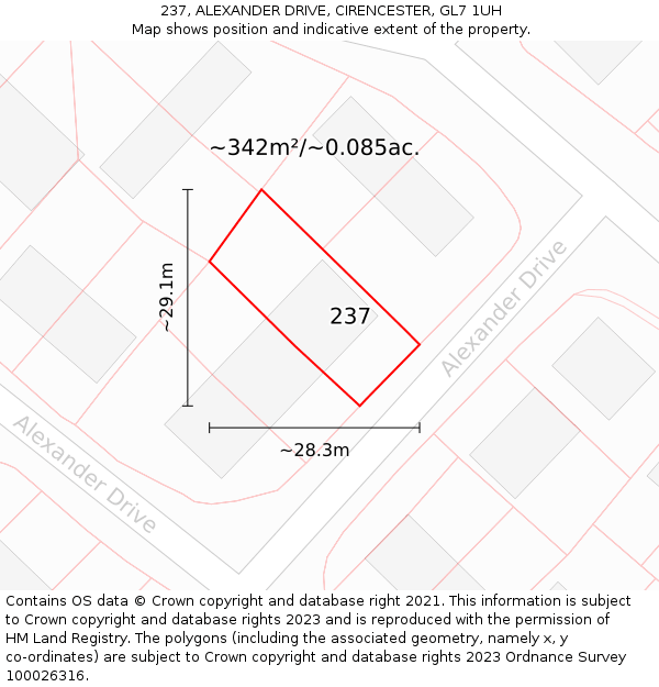 237, ALEXANDER DRIVE, CIRENCESTER, GL7 1UH: Plot and title map