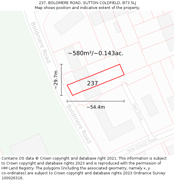 237, BOLDMERE ROAD, SUTTON COLDFIELD, B73 5LJ: Plot and title map