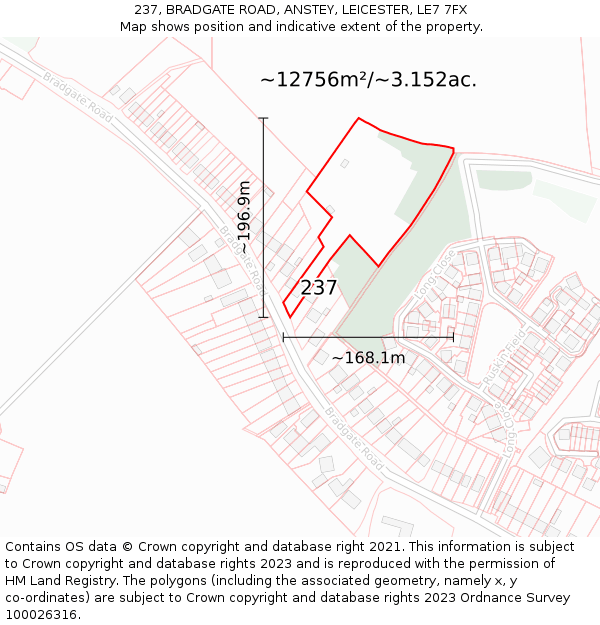 237, BRADGATE ROAD, ANSTEY, LEICESTER, LE7 7FX: Plot and title map