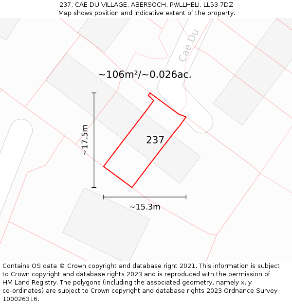 237, CAE DU VILLAGE, ABERSOCH, PWLLHELI, LL53 7DZ: Plot and title map