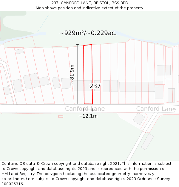 237, CANFORD LANE, BRISTOL, BS9 3PD: Plot and title map