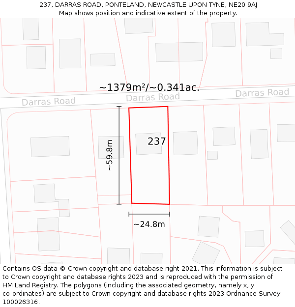 237, DARRAS ROAD, PONTELAND, NEWCASTLE UPON TYNE, NE20 9AJ: Plot and title map