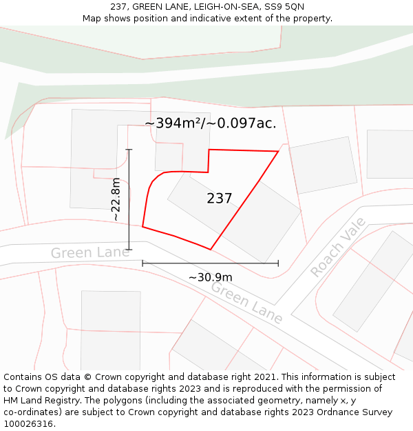 237, GREEN LANE, LEIGH-ON-SEA, SS9 5QN: Plot and title map