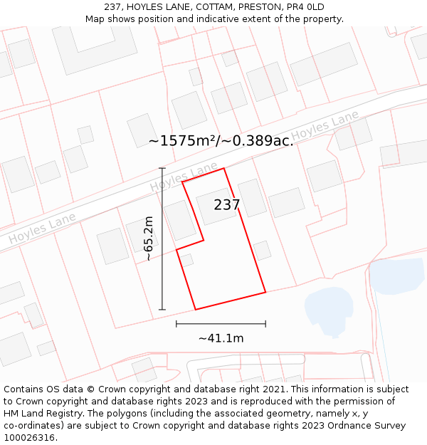 237, HOYLES LANE, COTTAM, PRESTON, PR4 0LD: Plot and title map