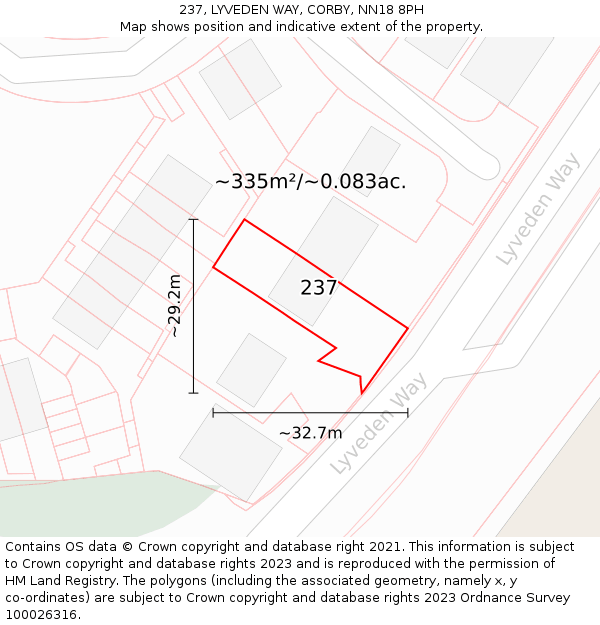 237, LYVEDEN WAY, CORBY, NN18 8PH: Plot and title map