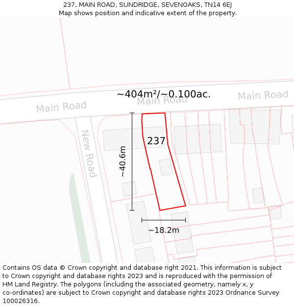 237, MAIN ROAD, SUNDRIDGE, SEVENOAKS, TN14 6EJ: Plot and title map