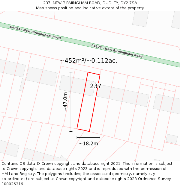 237, NEW BIRMINGHAM ROAD, DUDLEY, DY2 7SA: Plot and title map
