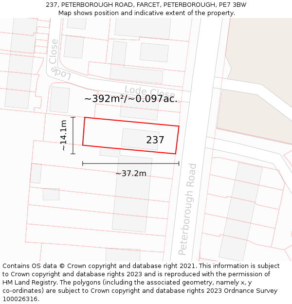 237, PETERBOROUGH ROAD, FARCET, PETERBOROUGH, PE7 3BW: Plot and title map