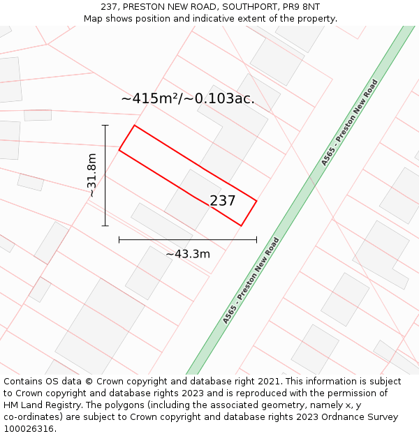 237, PRESTON NEW ROAD, SOUTHPORT, PR9 8NT: Plot and title map