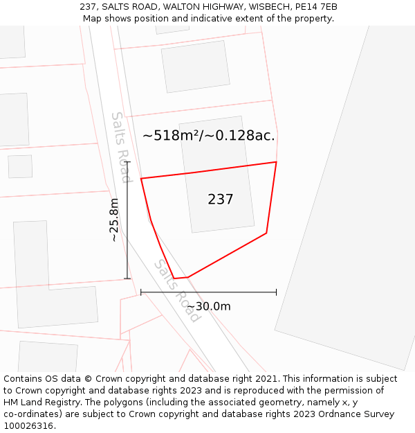 237, SALTS ROAD, WALTON HIGHWAY, WISBECH, PE14 7EB: Plot and title map