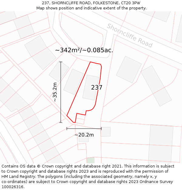 237, SHORNCLIFFE ROAD, FOLKESTONE, CT20 3PW: Plot and title map