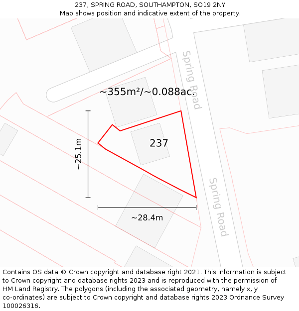 237, SPRING ROAD, SOUTHAMPTON, SO19 2NY: Plot and title map