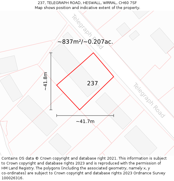 237, TELEGRAPH ROAD, HESWALL, WIRRAL, CH60 7SF: Plot and title map