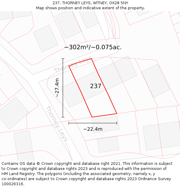 237, THORNEY LEYS, WITNEY, OX28 5NY: Plot and title map