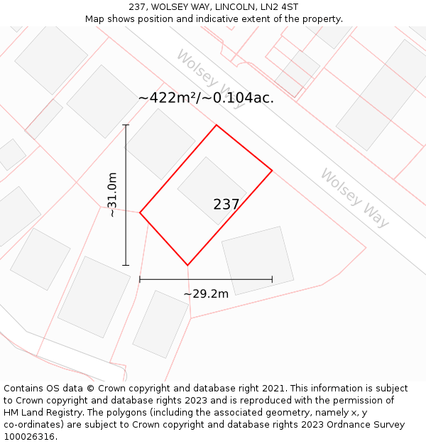 237, WOLSEY WAY, LINCOLN, LN2 4ST: Plot and title map