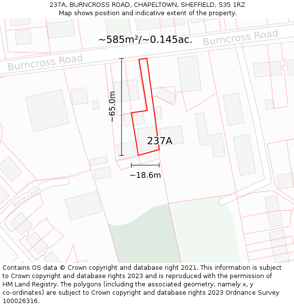 237A, BURNCROSS ROAD, CHAPELTOWN, SHEFFIELD, S35 1RZ: Plot and title map