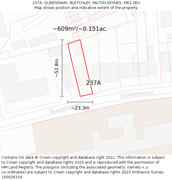 237A, QUEENSWAY, BLETCHLEY, MILTON KEYNES, MK2 2EH: Plot and title map