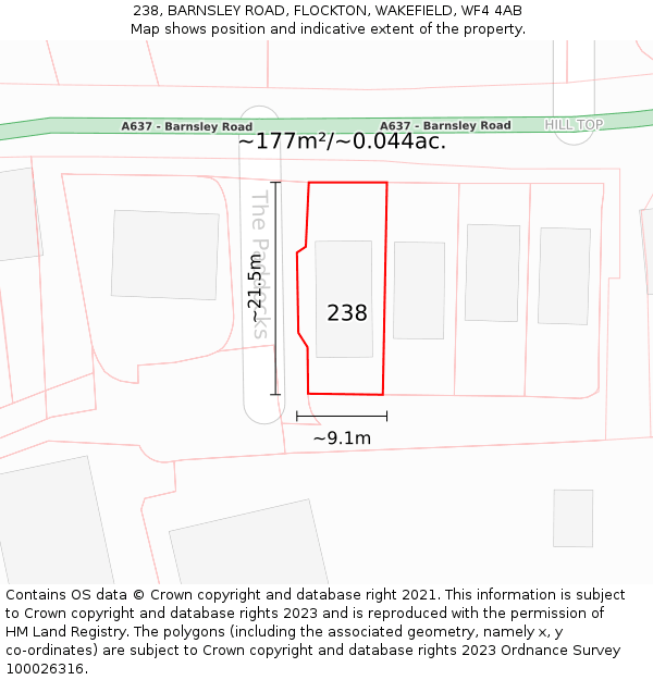 238, BARNSLEY ROAD, FLOCKTON, WAKEFIELD, WF4 4AB: Plot and title map