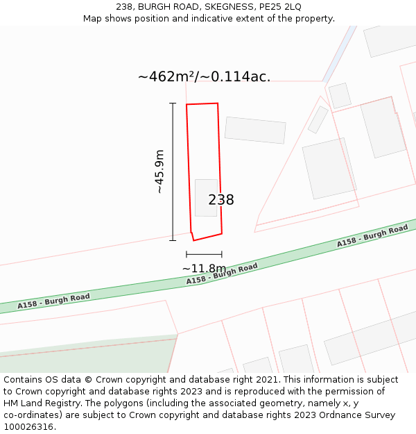 238, BURGH ROAD, SKEGNESS, PE25 2LQ: Plot and title map