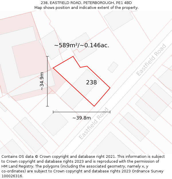 238, EASTFIELD ROAD, PETERBOROUGH, PE1 4BD: Plot and title map