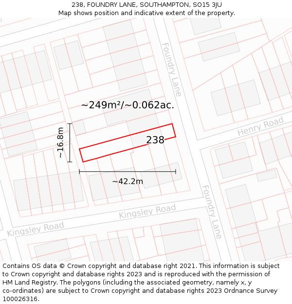 238, FOUNDRY LANE, SOUTHAMPTON, SO15 3JU: Plot and title map