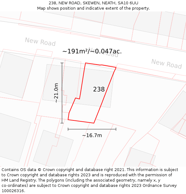 238, NEW ROAD, SKEWEN, NEATH, SA10 6UU: Plot and title map