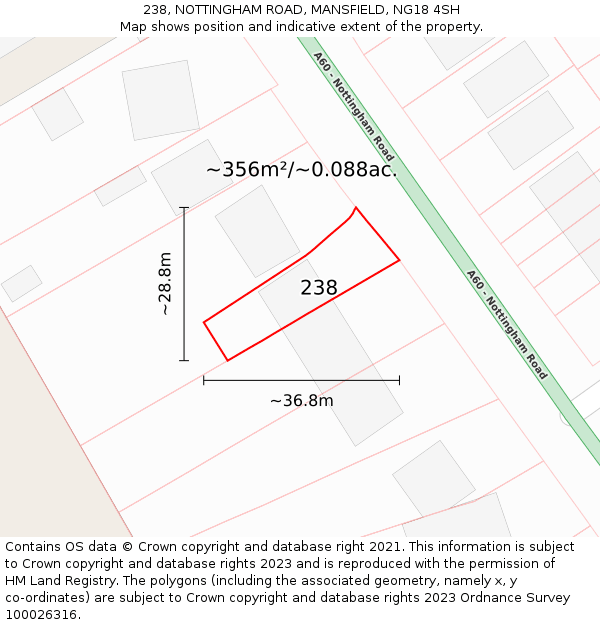 238, NOTTINGHAM ROAD, MANSFIELD, NG18 4SH: Plot and title map